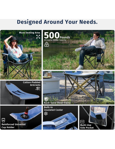 Silla de Camping Sobredimensionada EAST OAK CC02BU2 - Soporta 227 kg