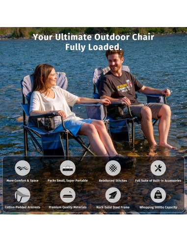 Silla de Camping Sobredimensionada EAST OAK CC02BU2 - Soporta 227 kg