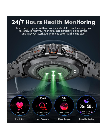 Reloj Inteligente Militar SUNKTA 1.46" AMOLED Resistente Agua