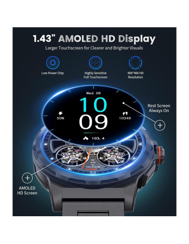 Reloj Inteligente Militar SUNKTA 1.46" AMOLED Resistente Agua