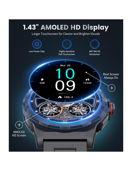 Reloj Inteligente Militar SUNKTA 1.46" AMOLED Resistente Agua