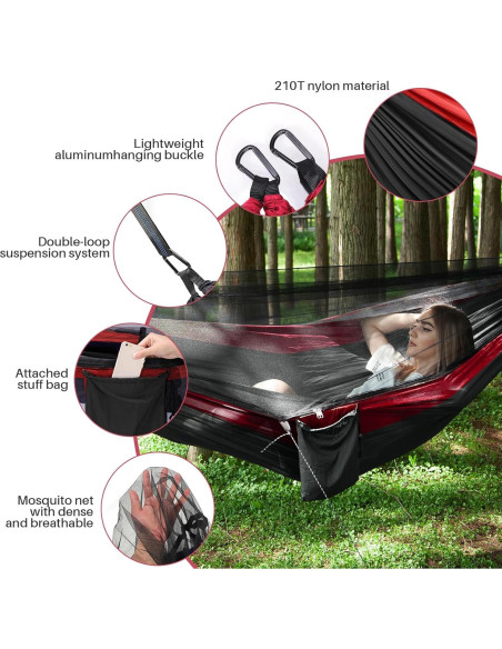 Hamaca de Camping Doble TOPCHANCES con Red Antimosquitos 272kg