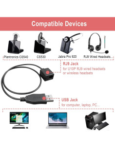 Adaptador USB a RJ9 Weatwo para Auriculares Plantronics Jabra 2
