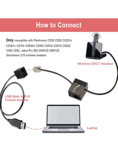 Adaptador USB a RJ9 Weatwo para Auriculares Plantronics Jabra