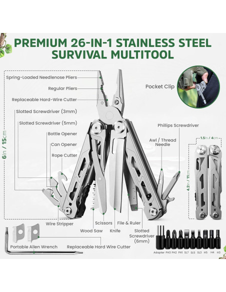 Multiherramienta 26-en-1 Genérico Acero Inoxidable EDC 10.8cm