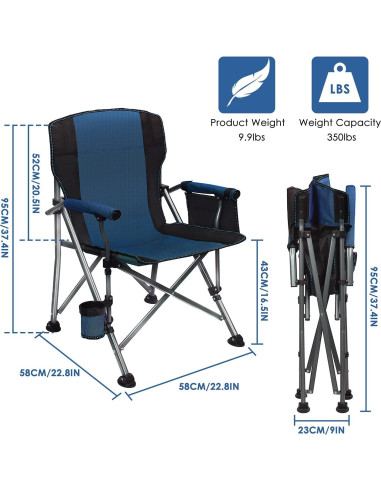 Silla de Camping Plegable LEADALLWAY Azul Soporta 158.8 kg