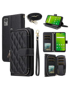 Funda de Cartera Dswteny Negra para Cricket Icon 5 y AT&T Motivate 4