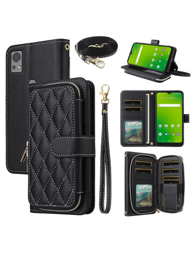 Funda de Cartera Dswteny Negra para Cricket Icon 5 y AT&T Motivate 4