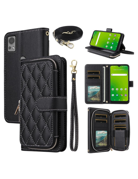 Funda de Cartera Dswteny Negra para Cricket Icon 5 y AT&T Motivate 4