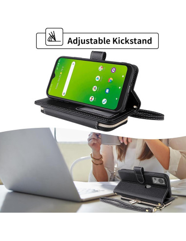 Funda de Cartera Dswteny Negra para Cricket Icon 5 y AT&T Motivate 4