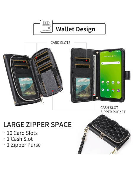 Funda de Cartera Dswteny Negra para Cricket Icon 5 y AT&T Motivate 4