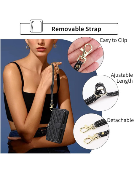 Funda de Cartera Dswteny Negra para Cricket Icon 5 y AT&T Motivate 4