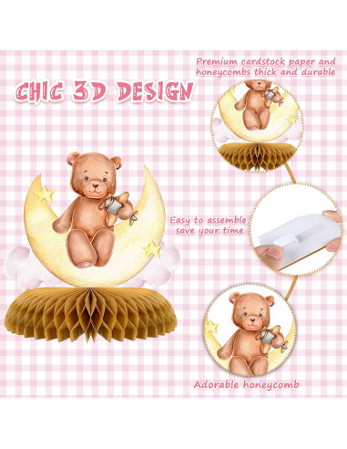 Centro de Mesa Panal Oso Rosa 9 Pcs Tarklanda Decoración Fiesta