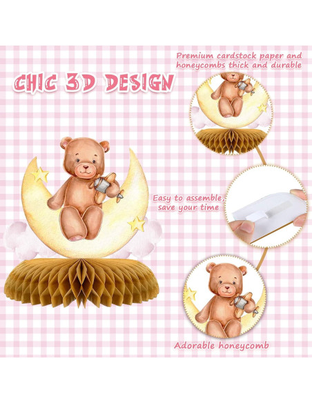 Centro de Mesa Panal Oso Rosa 9 Pcs Tarklanda Decoración Fiesta