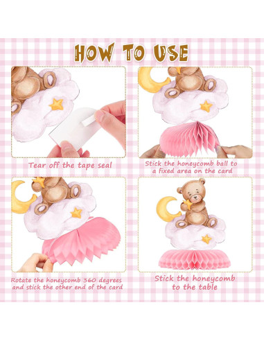 Centro de Mesa Panal Oso Rosa 9 Pcs Tarklanda Decoración Fiesta