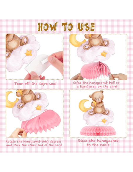 Centro de Mesa Panal Oso Rosa 9 Pcs Tarklanda Decoración Fiesta