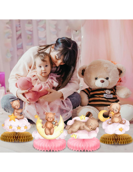 Centro de Mesa Panal Oso Rosa 9 Pcs Tarklanda Decoración Fiesta