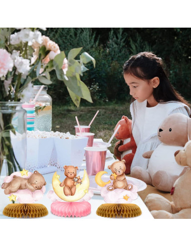 Centro de Mesa Panal Oso Rosa 9 Pcs Tarklanda Decoración Fiesta