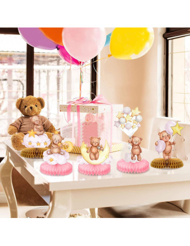Centro de Mesa Panal Oso Rosa 9 Pcs Tarklanda Decoración Fiesta