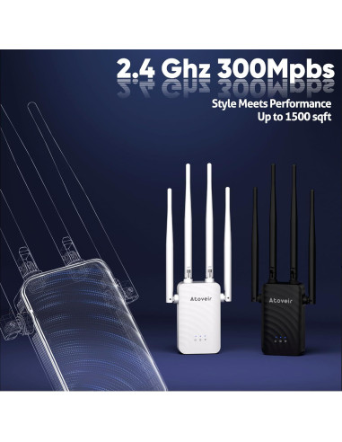 Extensor de WiFi Atoveir 300Mbps 2.4GHz con Ethernet Blanco