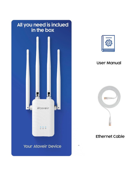 Extensor de WiFi Atoveir 300Mbps 2.4GHz con Ethernet Blanco