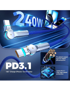 Cable USB C a USB C 3M 240W Trenzado PINGXIN Azul 2