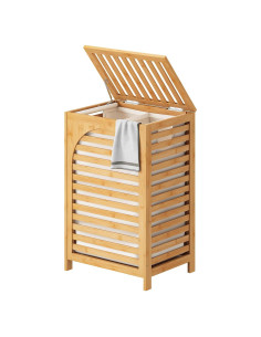 Cesta de Ropa FILWH con Tapa 85L de Bambú Natural 42.9x33x67.3cm