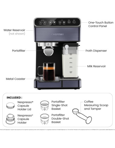 Cafetera Automática Chefman Espresso 6 en 1 con Vaporizador