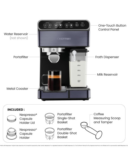 Cafetera Automática Chefman Espresso 6 en 1 con Vaporizador