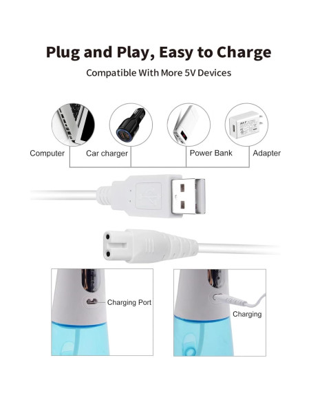 Cable de Carga USB para Irrigador Oral Tonton 1 Paquete Blanco