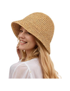 Sombrero de Paja de Sol para Mujeres - Ala Ancha Plegable