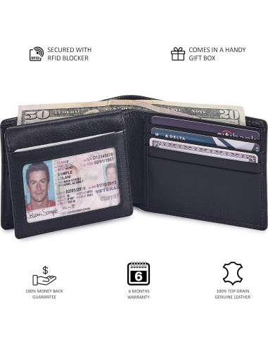 Billetera Bifold Cochoa Hombre Cuero Genuino Negro NAPA RFID