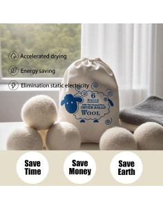 Paquete de 6 bolas de secadora de lana CCHONGCC 7 cm blancas 2