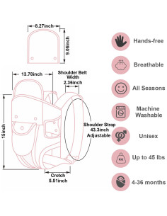 Portabebés 4-en-1 POVENK Rosa Ergonómico Ajustable 3-20 kg 2