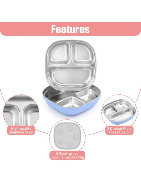 Plato de Acero Inoxidable Flysich para Niños 2 Piezas Divididos