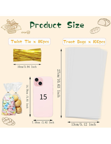 Bolsas de Celofán Transparentes QOIUSO 100pcs 27.9x12.7cm