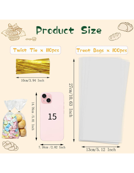Bolsas de Celofán Transparentes QOIUSO 100pcs 27.9x12.7cm