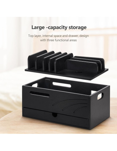 Estación de Carga de Bambú Homde con 6 Ranuras Organizador