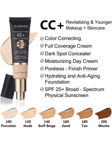 Crema CC Air Cushion PHOERA 4.8g + Brocha Kabuki Maquillaje