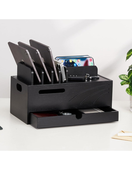 Estación de Carga de Bambú Homde con 6 Ranuras Organizador