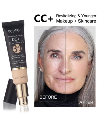 Crema CC Air Cushion PHOERA 4.8g + Brocha Kabuki Maquillaje