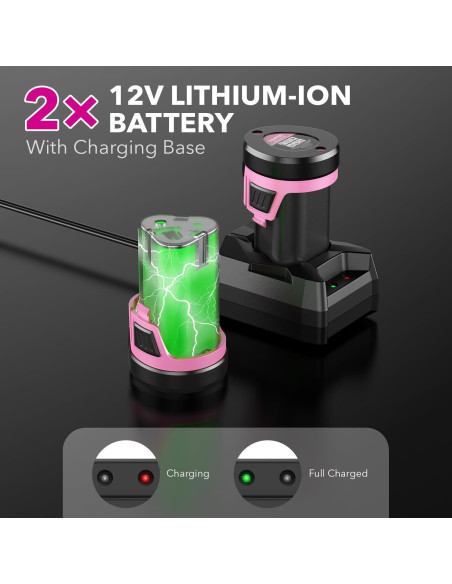 Combo de Herramientas Eléctricas Rosadas POPULO 12V - Taladro, Destornillador y Kit