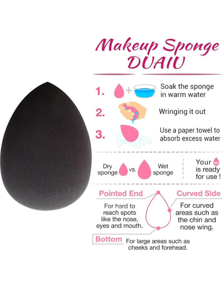 12 Esponjas de Maquillaje Negras Wiko Reutilizables Sin Látex