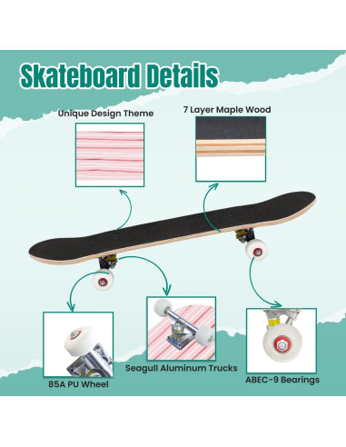 Patineta Completa UHMLTCRBOD 31" x 8" 7 Capas Arce Doble Kick