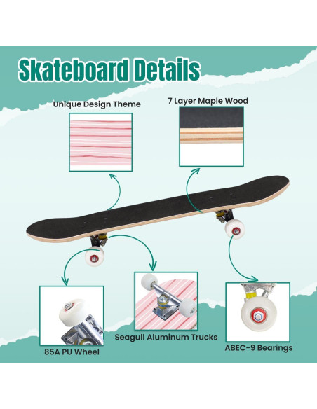 Patineta Completa UHMLTCRBOD 31" x 8" 7 Capas Arce Doble Kick