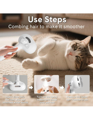 Cepillo de Vapor para Mascotas HESUSLA 2 en 1 Antiestático
