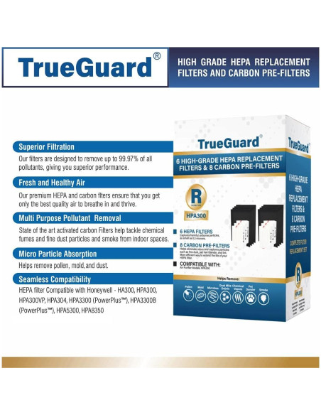 Filtros HEPA TRUEGUARD R para Purificadores de Aire - 6 Filtros + 8 Prefiltros