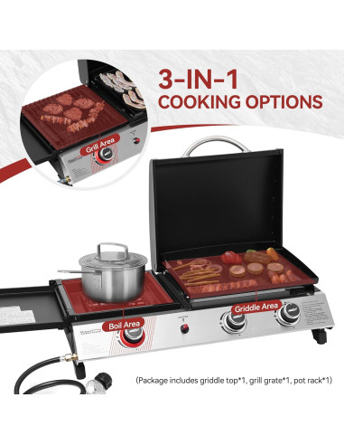 Parrilla de Gas Propano Royal Gourmet PD1305H 3 Quemadores 3-en-1