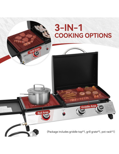 Parrilla de Gas Propano Royal Gourmet PD1305H 3 Quemadores 3-en-1