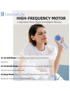 Cepillo Facial de Limpieza Pro ConciseLife - Silicona Ultrasuave, 5 Modos, Masaje Calentado, IPX7 2